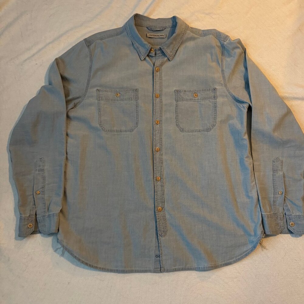 Outerknown Chambray Utility Shirt - Light Wash Chambray - Size Large